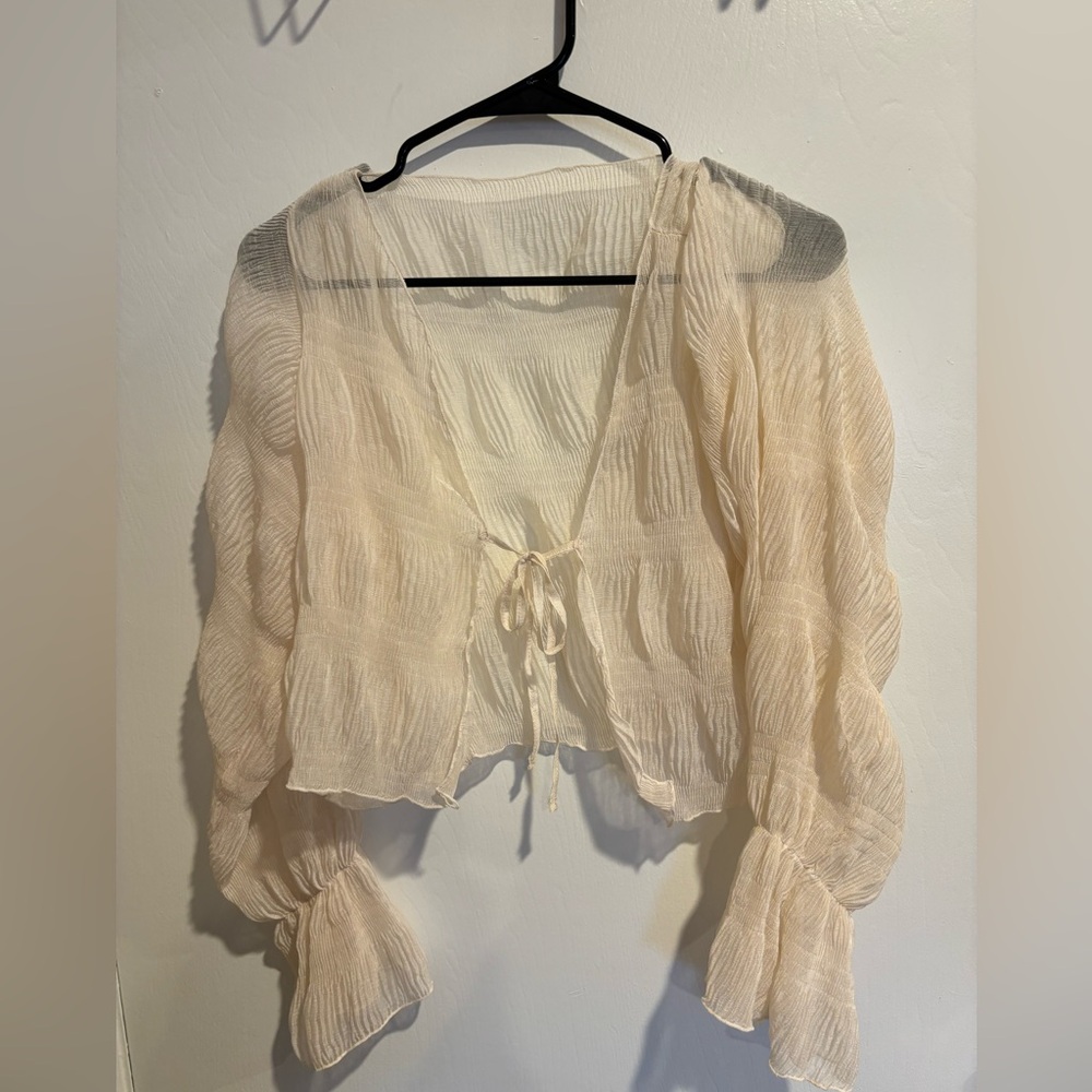 Long sleeve self tie crop top